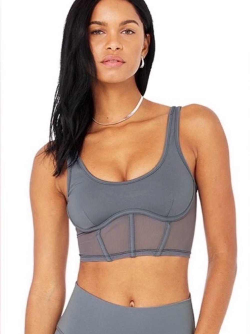 ALO Yoga Mesh Corset Bra Tank in Slate Blue